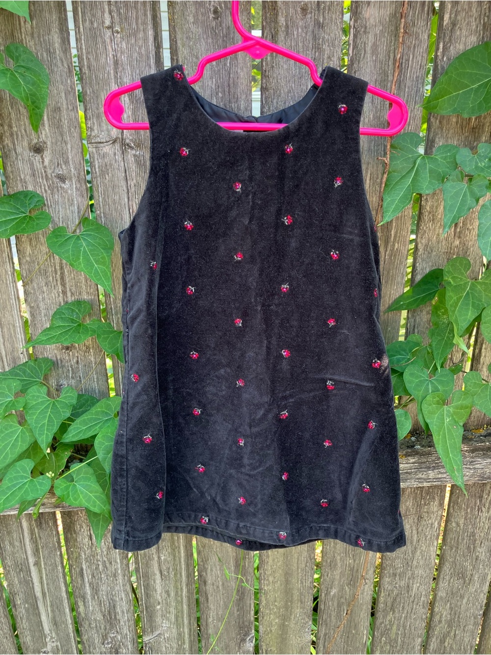 VTG OshKosh B'gosh Black Velvet Tank Dress with Pink Embroidery